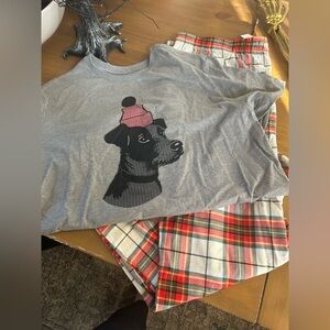 NWT Goodfellow & Co. Gray Dog Graphic Tee and Plaid Pajama Pants Set